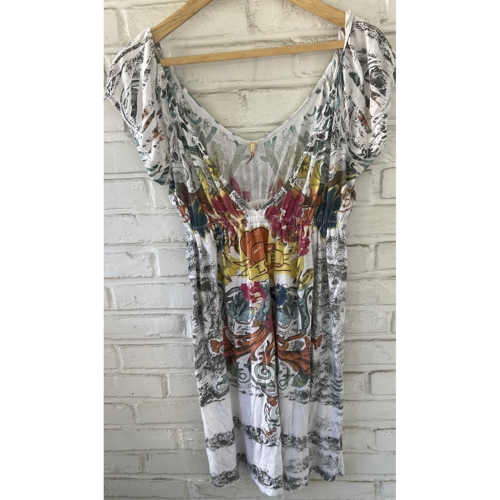 Elan Tunic Top/Dress White Tattoo Print Love Hearts Cap Sleeve Size M/L‎